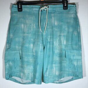 Catalina Men's Small Aqua Surfboard Print Swim Trunk